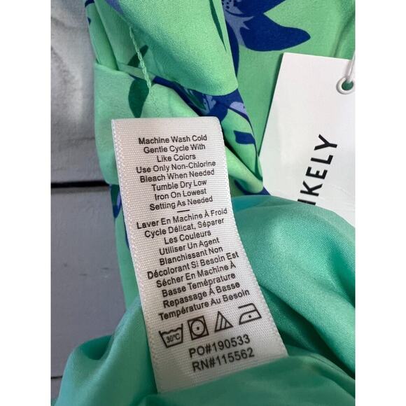 Likely Charlotte Mini Dress Size 6 Blue Green Floral Ruffle Tie Waist Flowy - Picture 3 of 7